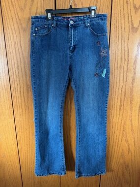 Embroidered Blue Denim Jeans with Floral Detail